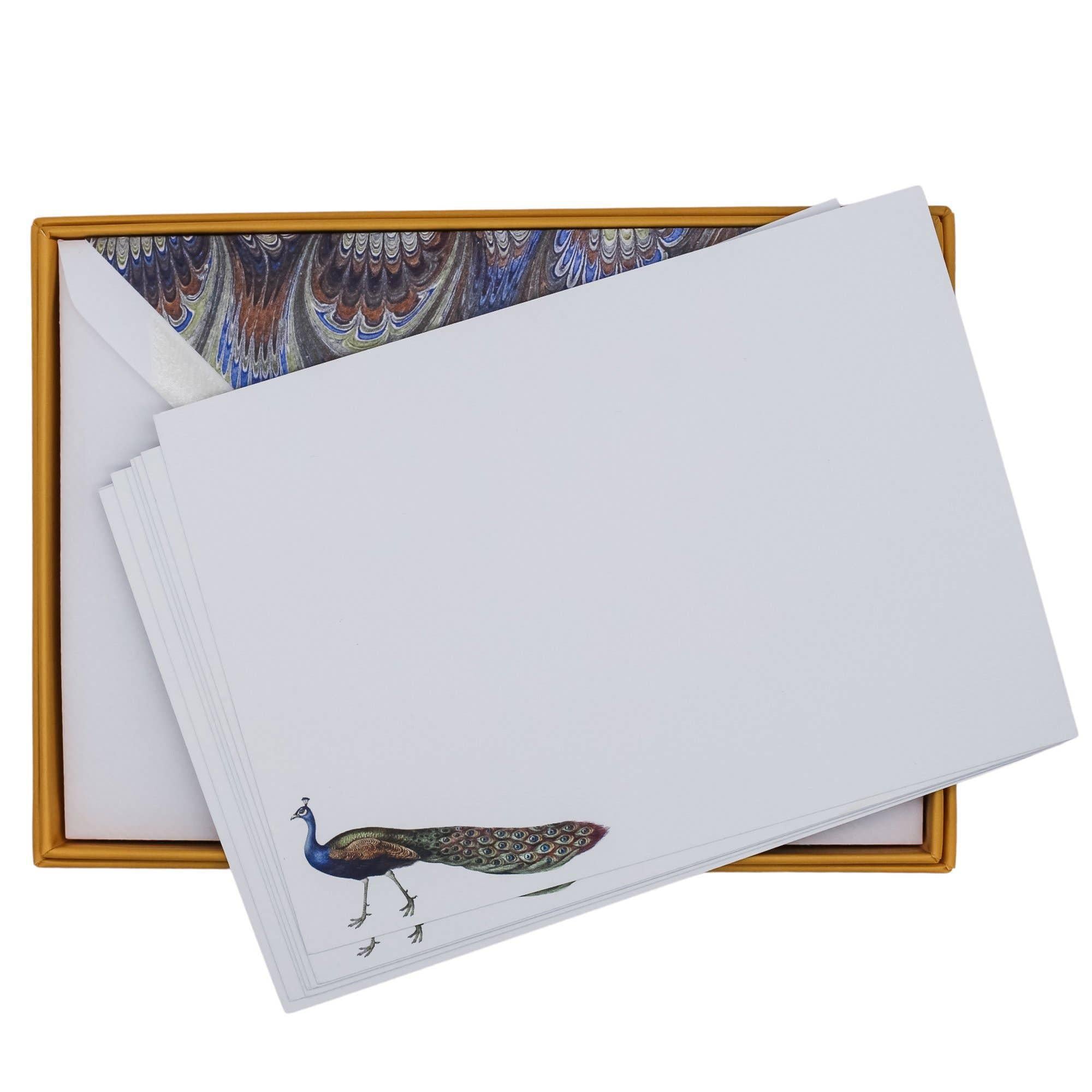 Peacock Marbled Notecard Set with Lined Envelopes